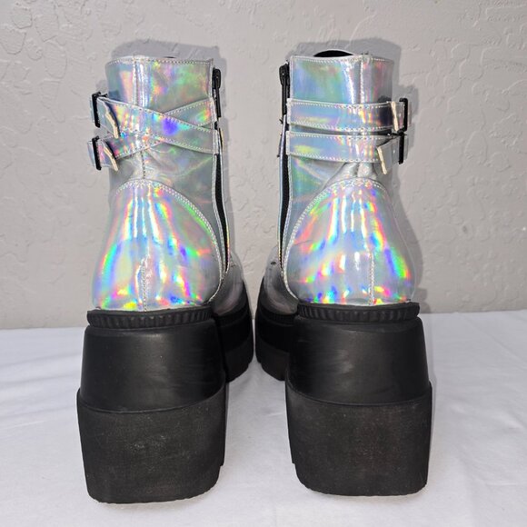 Demonia Shaker 52 Platform Holographic Goth Boots Women's Size 12 - Picture 9 of 11